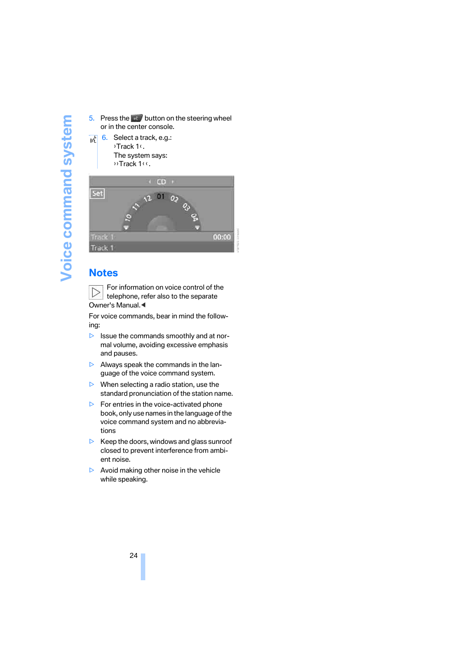 Notes, Voice command system | BMW 330i Sedan 2005 User Manual | Page 25 / 223