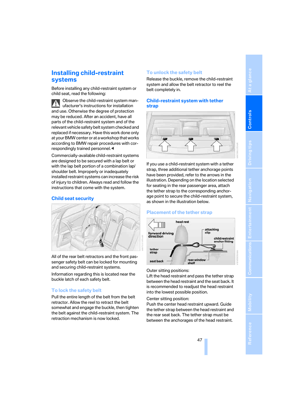 Installing child-restraint systems | BMW 330i Sedan 2005 User Manual | Page 48 / 223