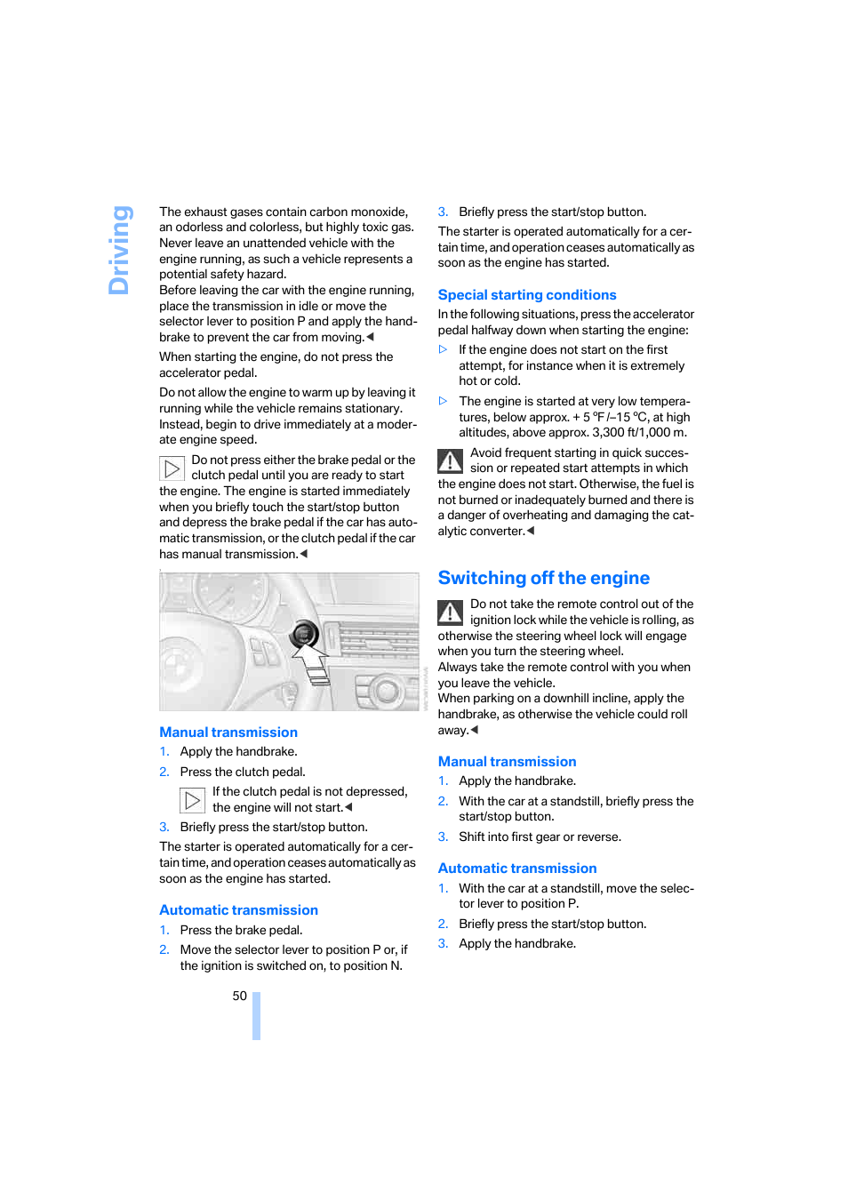 Switching off the engine, Driving | BMW 330i Sedan 2005 User Manual | Page 51 / 223