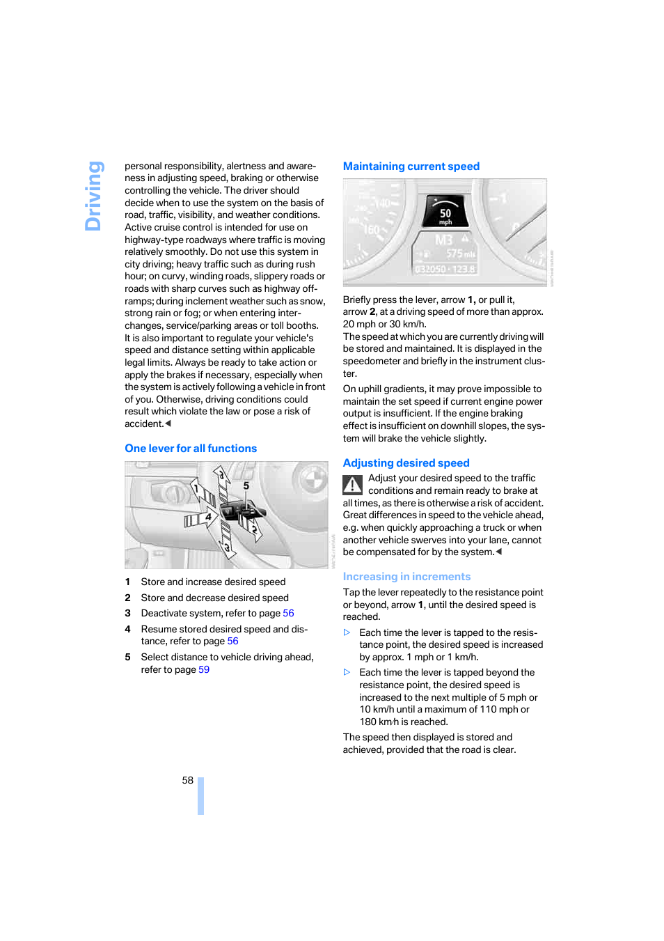 Driving | BMW 330i Sedan 2005 User Manual | Page 59 / 223