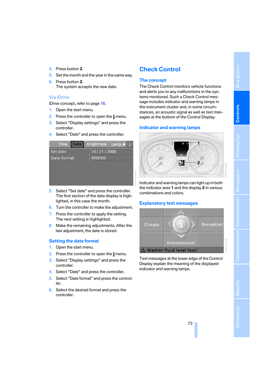 Check control | BMW 330i Sedan 2005 User Manual | Page 74 / 223