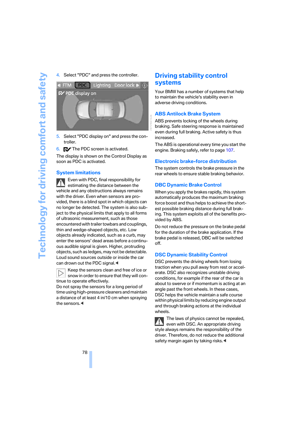 Driving stability control systems, Technology for driving comfort and safety | BMW 330i Sedan 2005 User Manual | Page 79 / 223