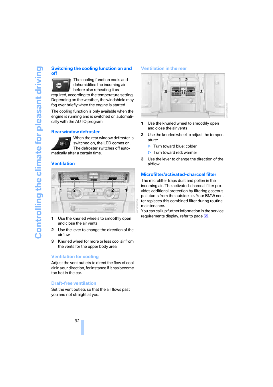 Ling function, Controlling the climate for pleasant driving | BMW 330i Sedan 2005 User Manual | Page 93 / 223