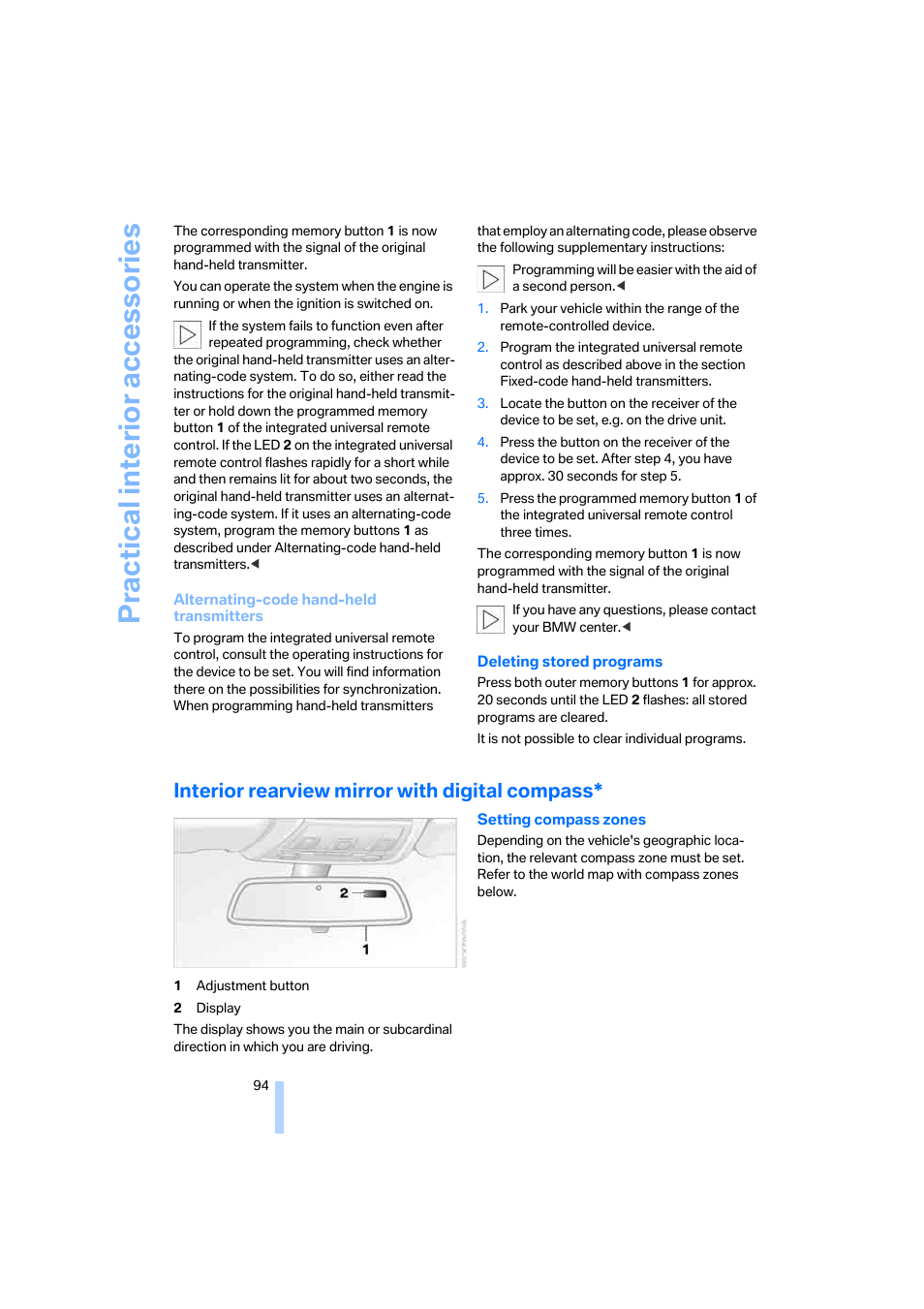 Interior rearview mirror with digital compass, Practical interior accessories | BMW 330i Sedan 2005 User Manual | Page 95 / 223