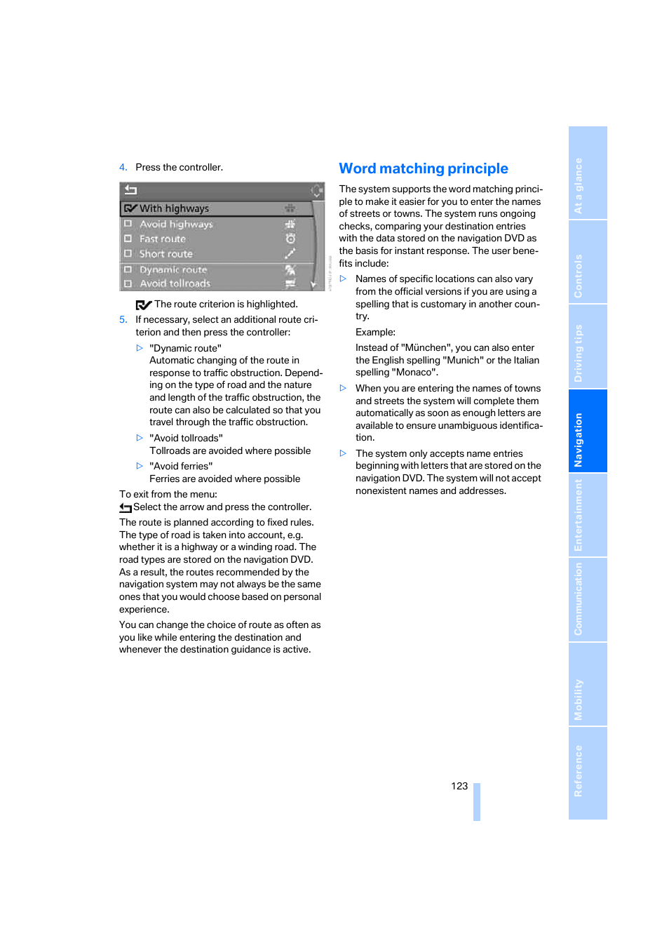 Word matching principle | BMW 525i Sedan 2005 User Manual | Page 124 / 221