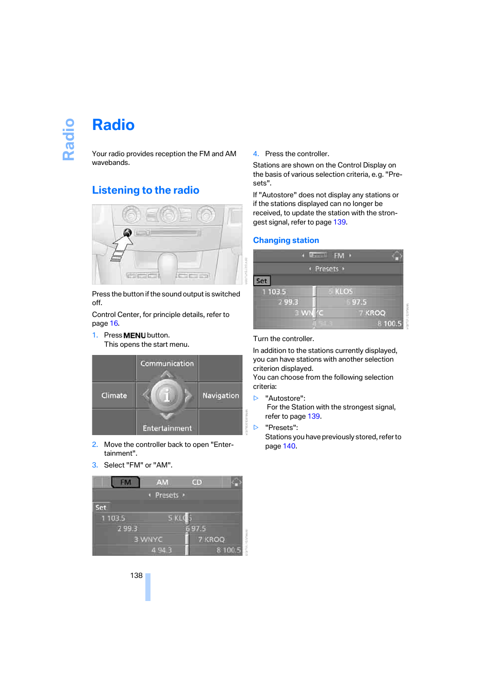 Radio, Ra di o, Listening to the radio | BMW 525i Sedan 2005 User Manual | Page 139 / 221