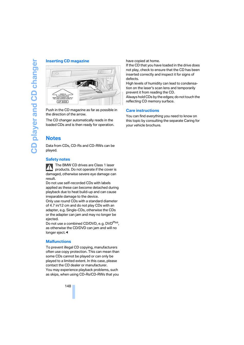 Cd player and cd changer | BMW 525i Sedan 2005 User Manual | Page 149 / 221