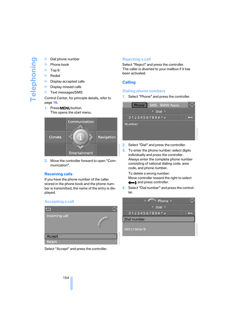 Telep h oning | BMW 525i Sedan 2005 User Manual | Page 155 / 221