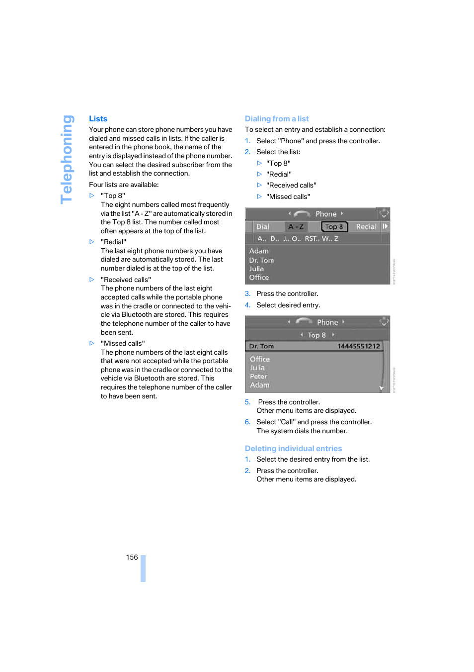 Telep h oning | BMW 525i Sedan 2005 User Manual | Page 157 / 221