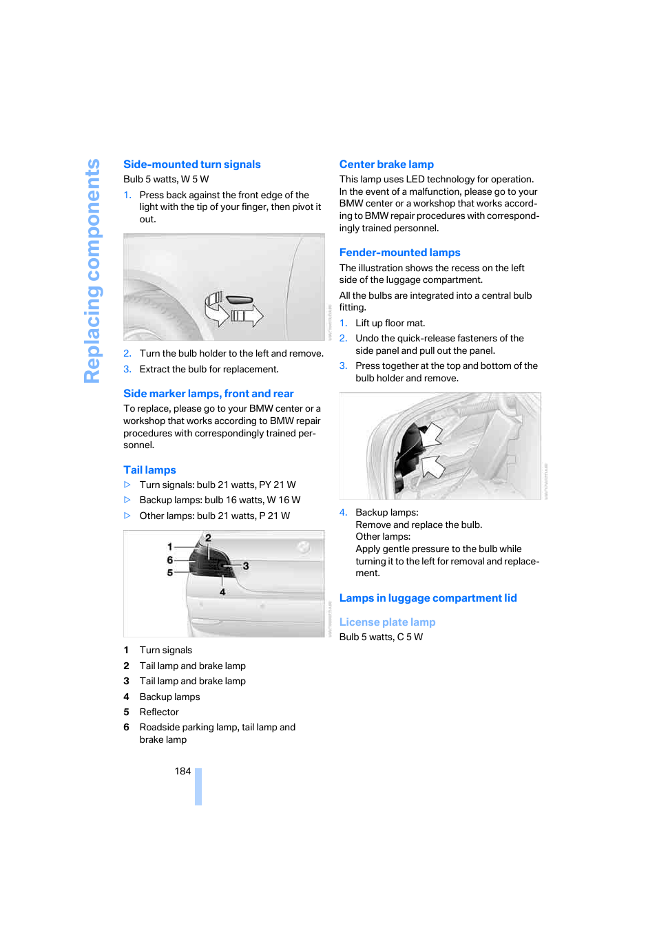 Replacing components | BMW 525i Sedan 2005 User Manual | Page 185 / 221