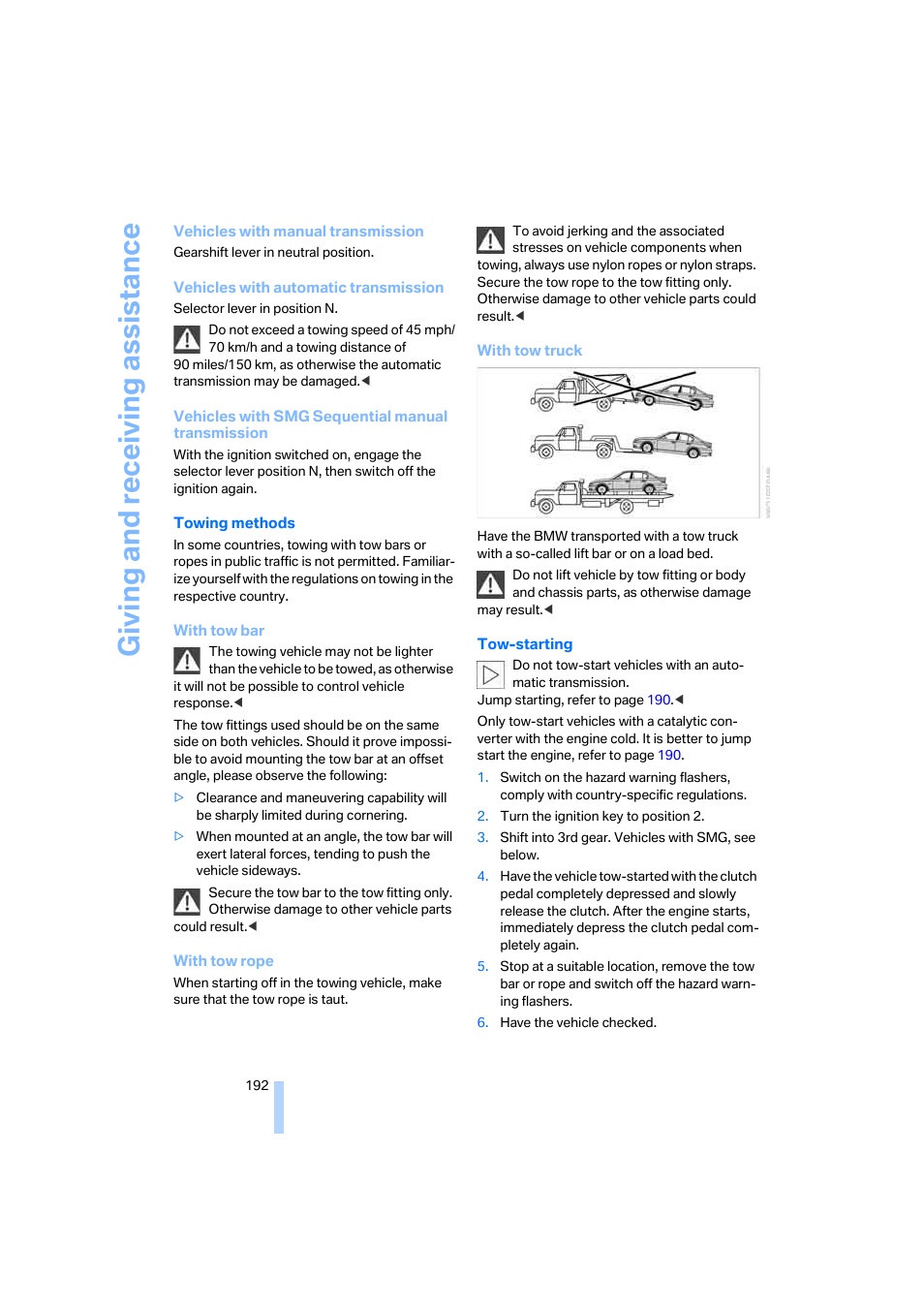 Giving and receiv ing as sistance | BMW 525i Sedan 2005 User Manual | Page 193 / 221