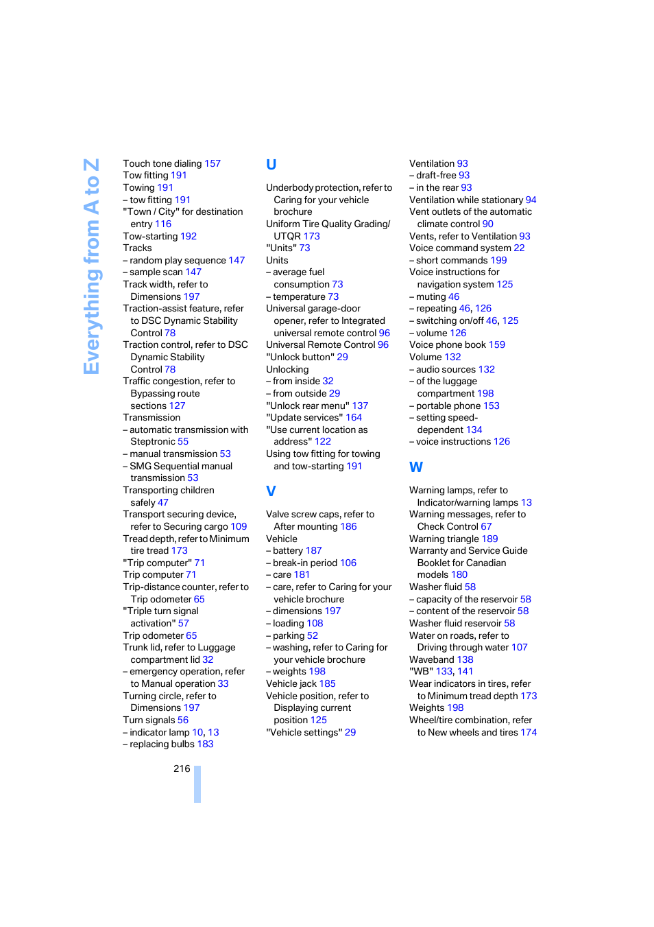 Everything from a to z | BMW 525i Sedan 2005 User Manual | Page 217 / 221