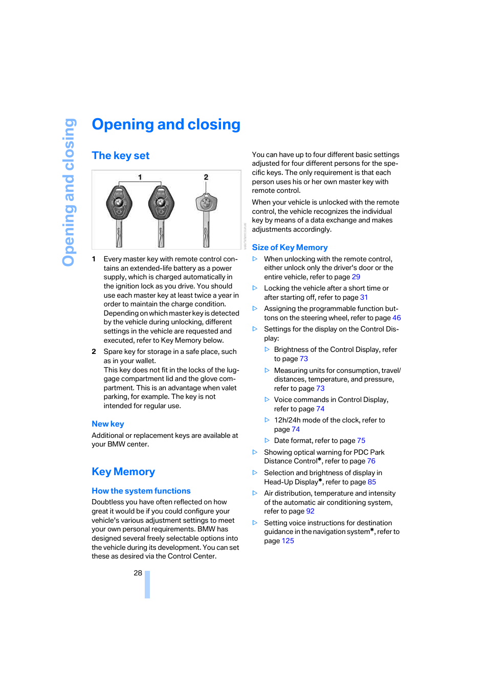 Opening and closing, The key set | BMW 525i Sedan 2005 User Manual | Page 29 / 221