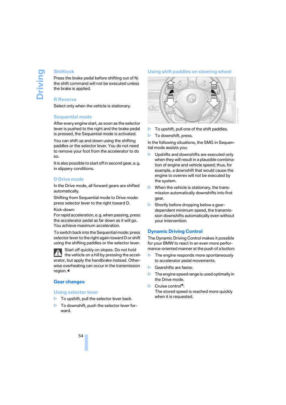 Driving | BMW 525i Sedan 2005 User Manual | Page 55 / 221