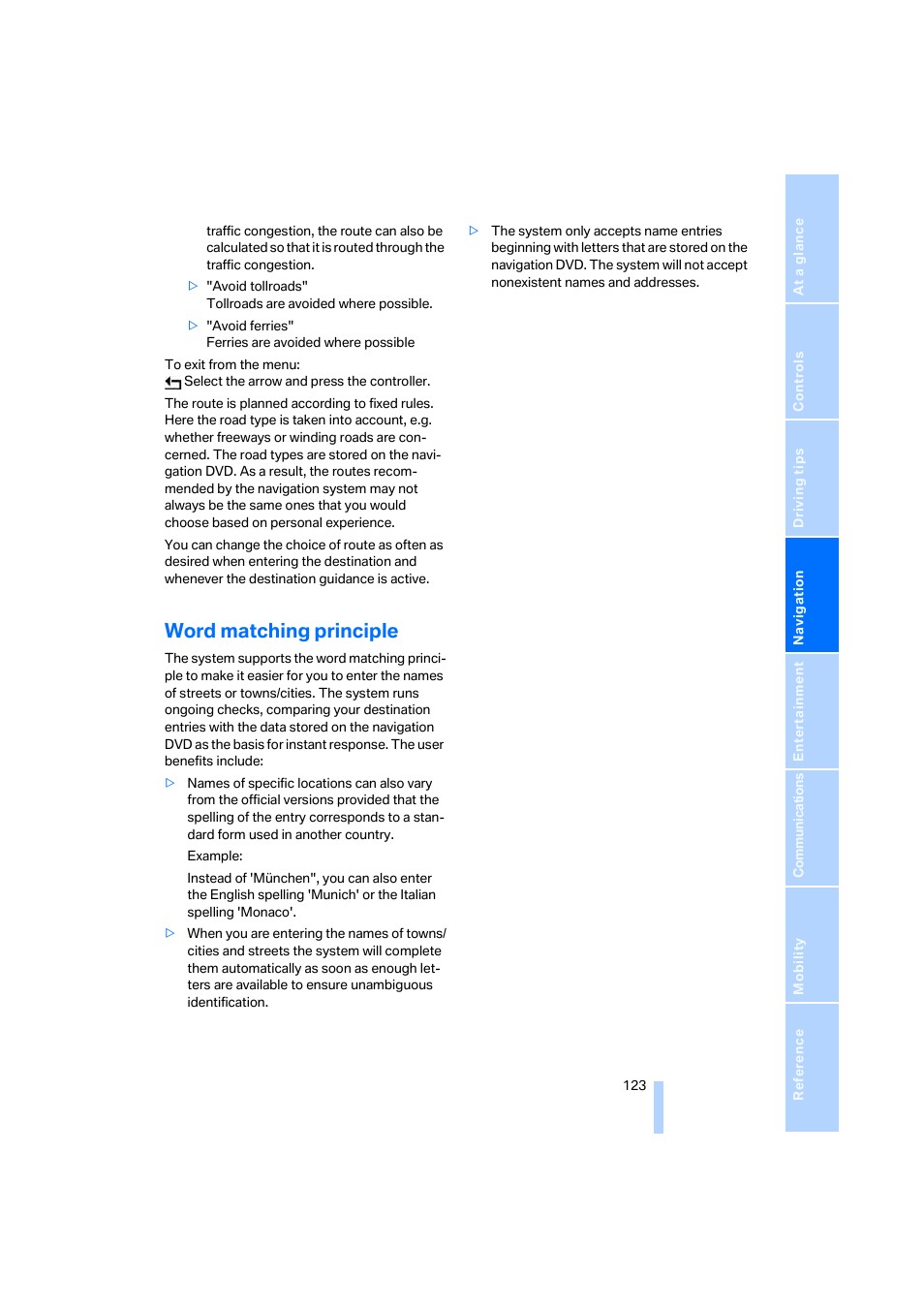 Word matching principle | BMW 645Ci Coupe 2005 User Manual | Page 124 / 217