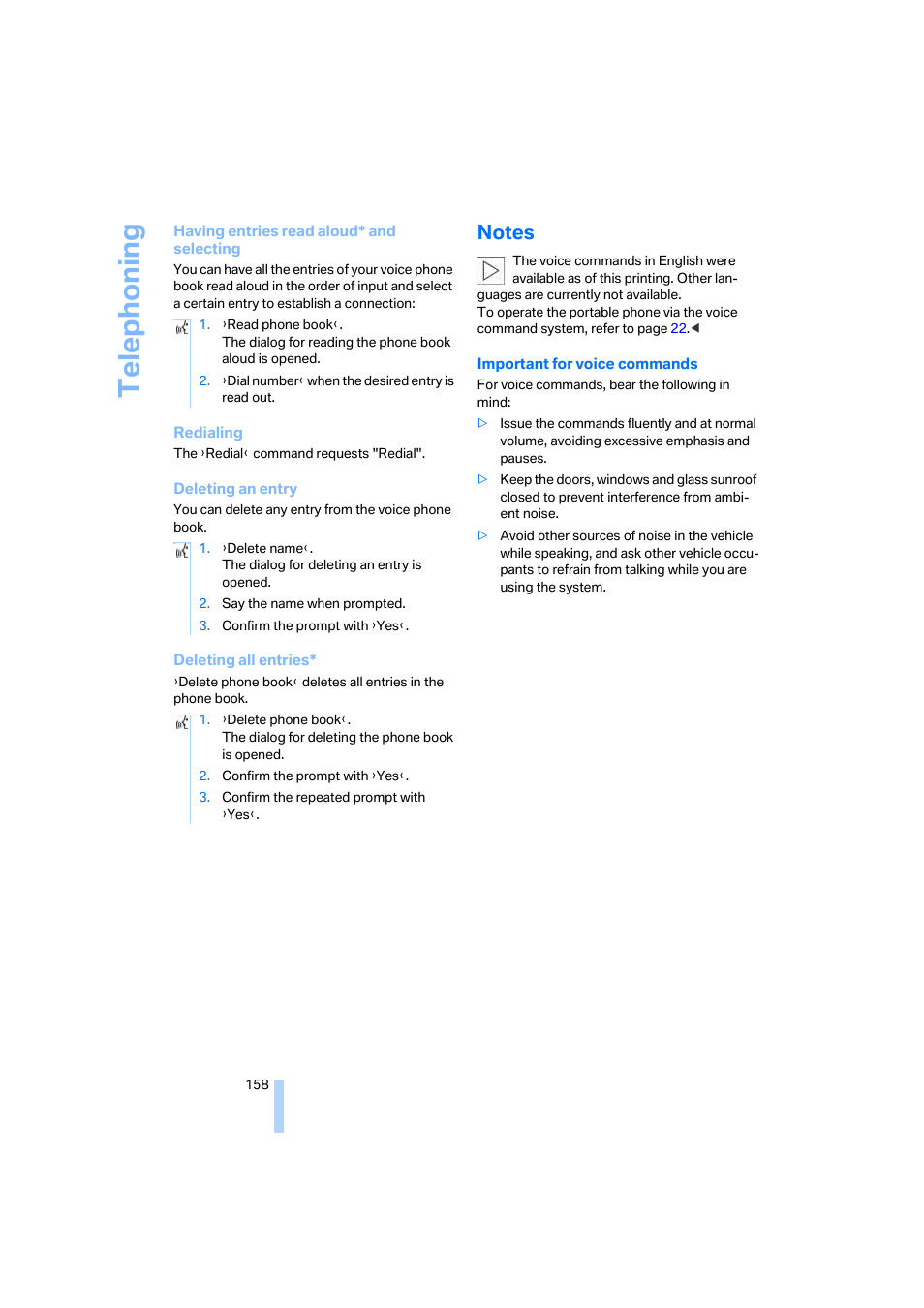 Notes, Telep h oning | BMW 645Ci Coupe 2005 User Manual | Page 159 / 217