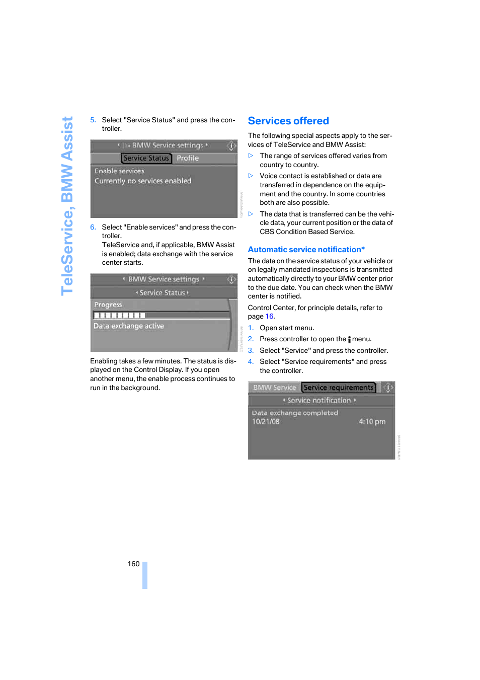 Services offered, Te leserv ice, bmw assis t | BMW 645Ci Coupe 2005 User Manual | Page 161 / 217