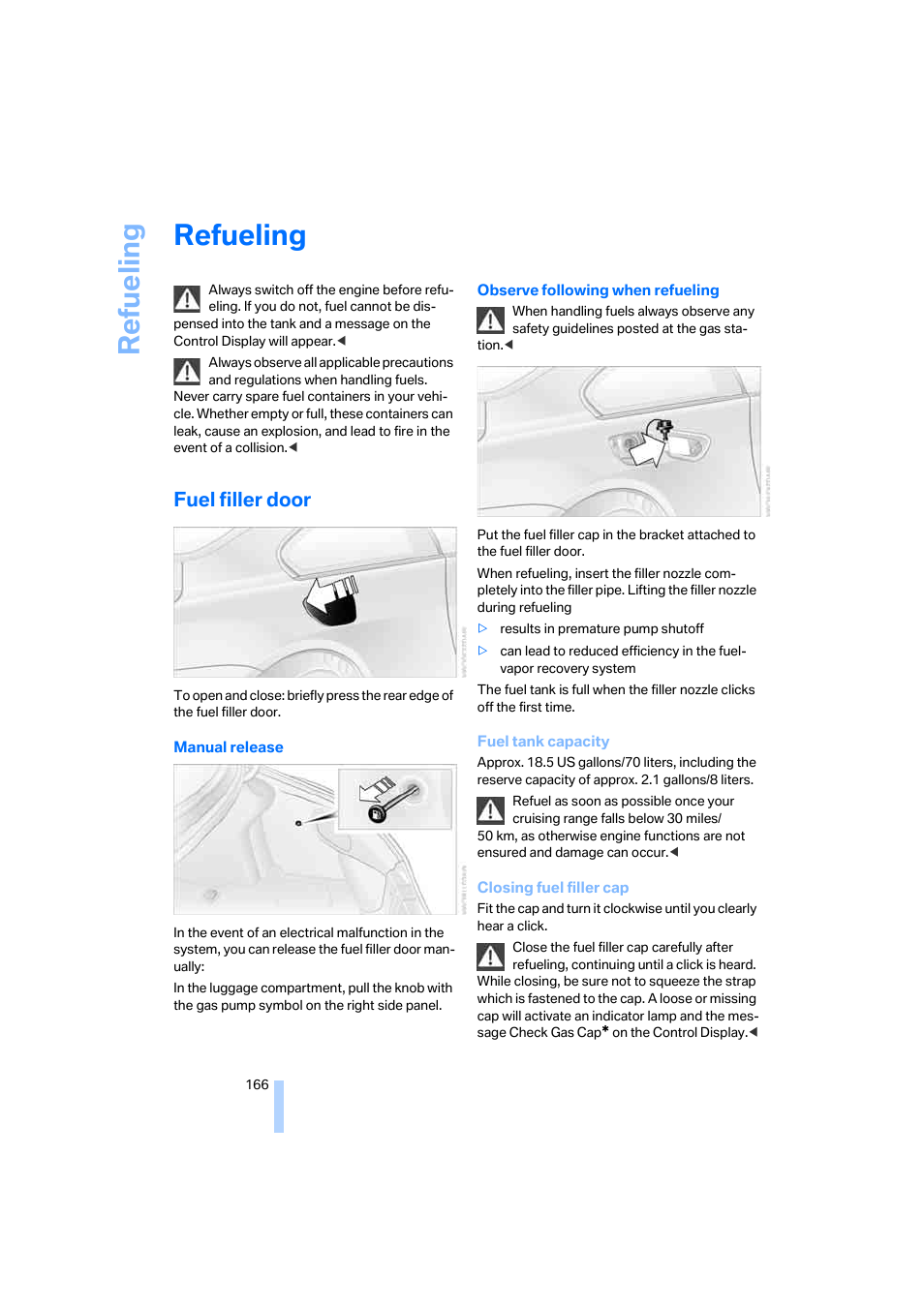 Refueling, Fuel filler door, Lity | Re fueling | BMW 645Ci Coupe 2005 User Manual | Page 167 / 217