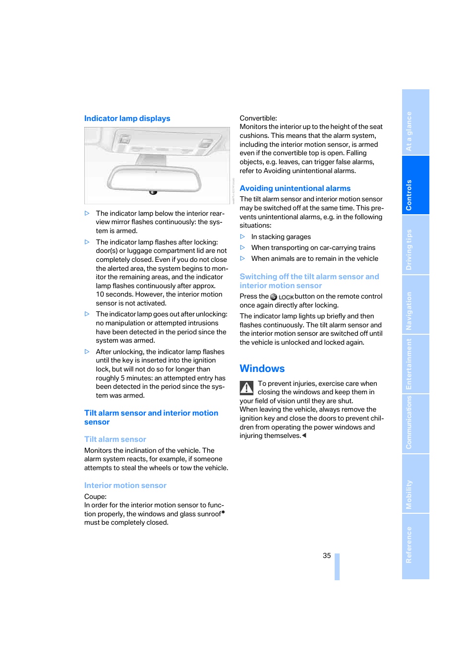 Windows | BMW 645Ci Coupe 2005 User Manual | Page 36 / 217