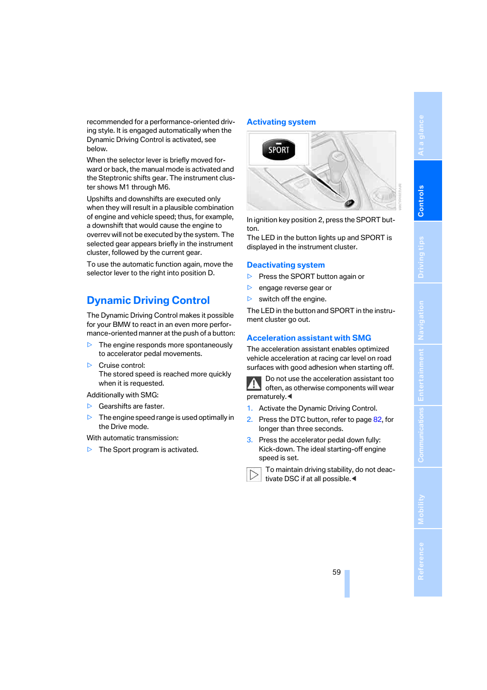 Dynamic driving control | BMW 645Ci Coupe 2005 User Manual | Page 60 / 217