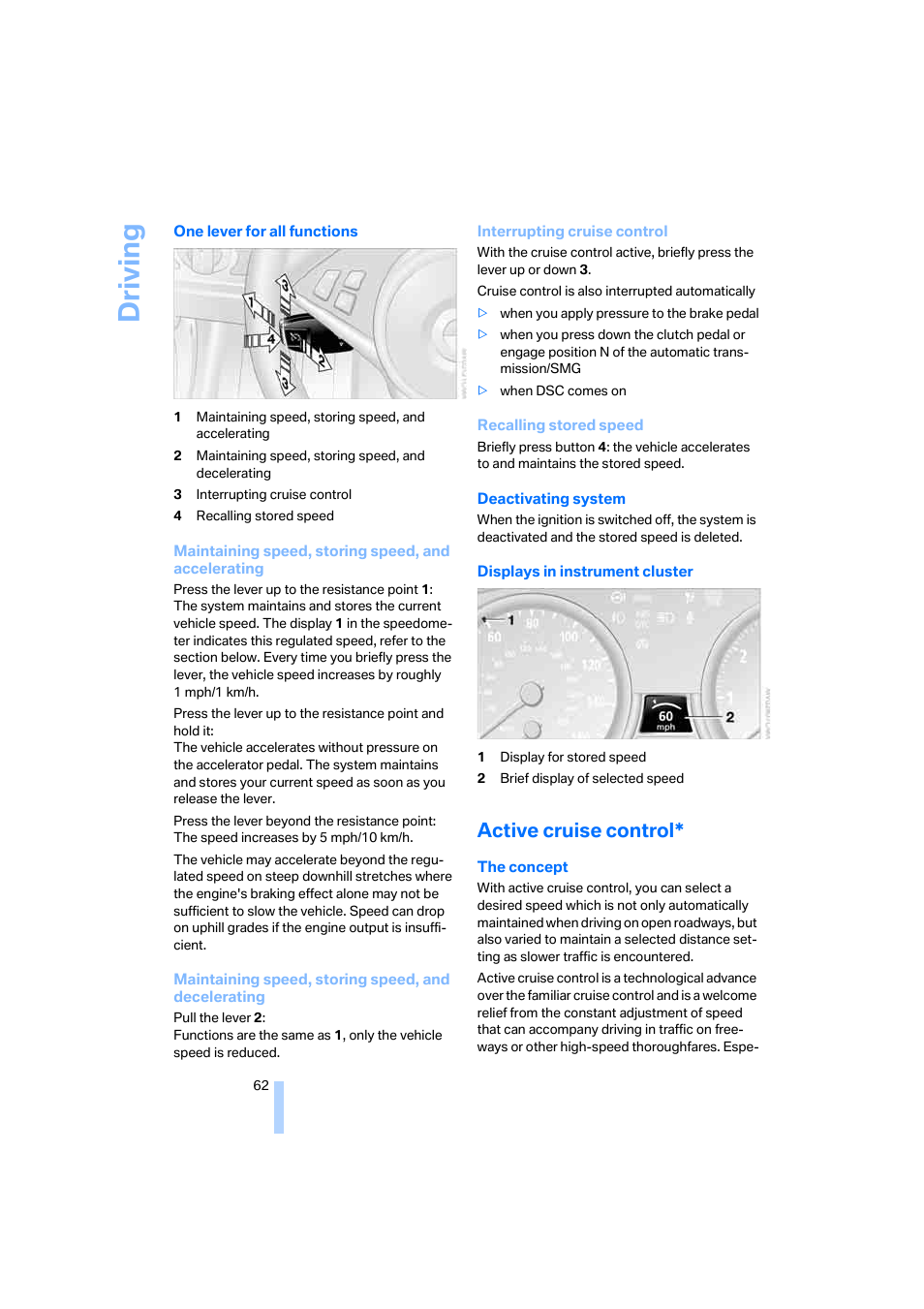 Active cruise control, Driving | BMW 645Ci Coupe 2005 User Manual | Page 63 / 217