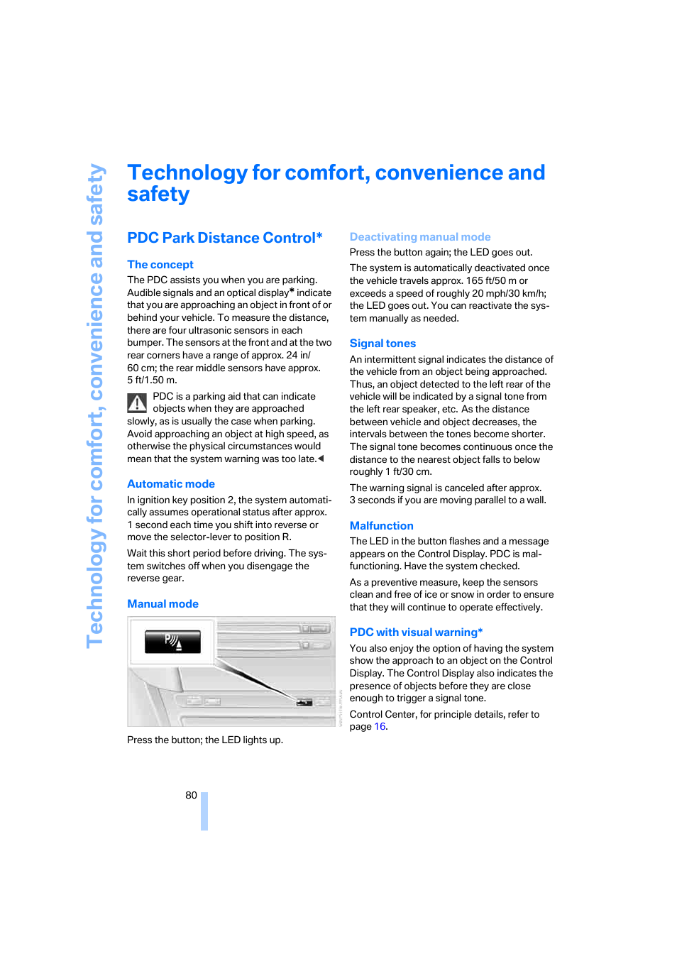 Technology for comfort, convenience and safety, Pdc park distance control | BMW 645Ci Coupe 2005 User Manual | Page 81 / 217