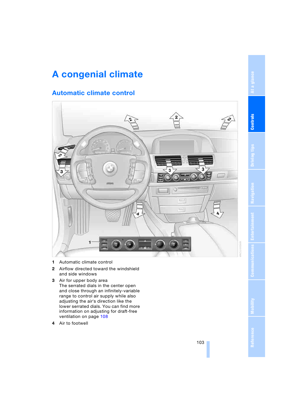 A congenial climate, Automatic climate control | BMW 745i Sedan 2005 User Manual | Page 105 / 239