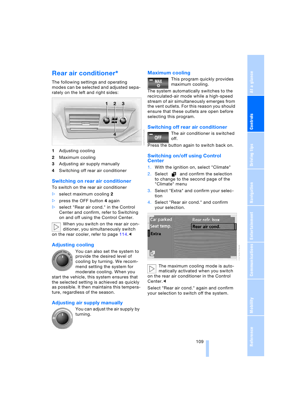 Rear air conditioner | BMW 745i Sedan 2005 User Manual | Page 111 / 239