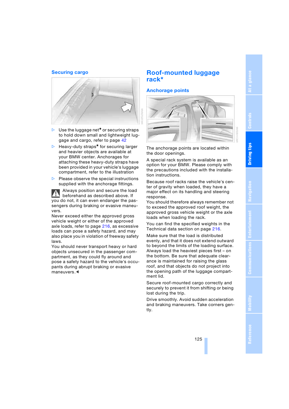 Roof-mounted luggage rack | BMW 745i Sedan 2005 User Manual | Page 127 / 239