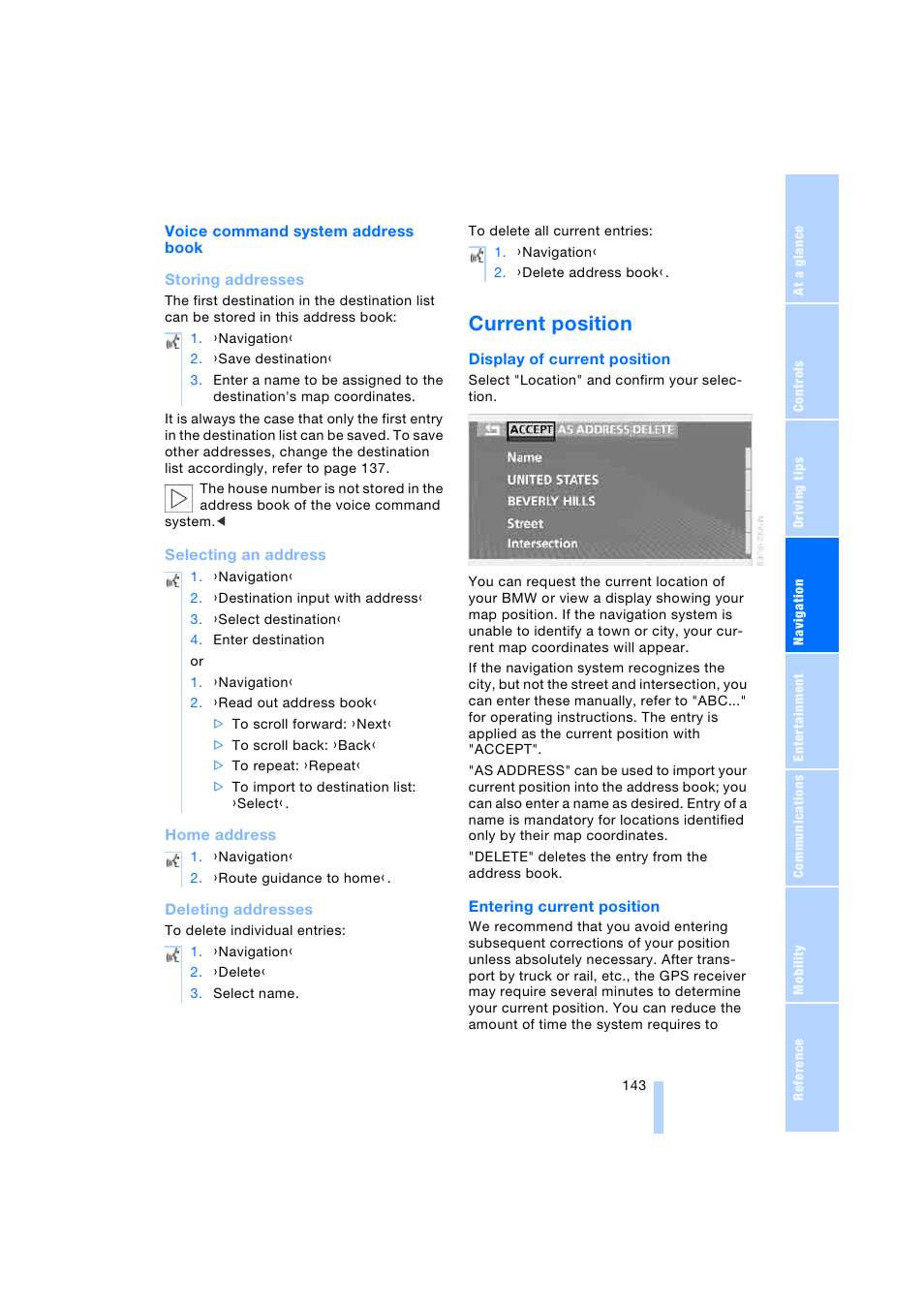 Current position | BMW 745i Sedan 2005 User Manual | Page 145 / 239