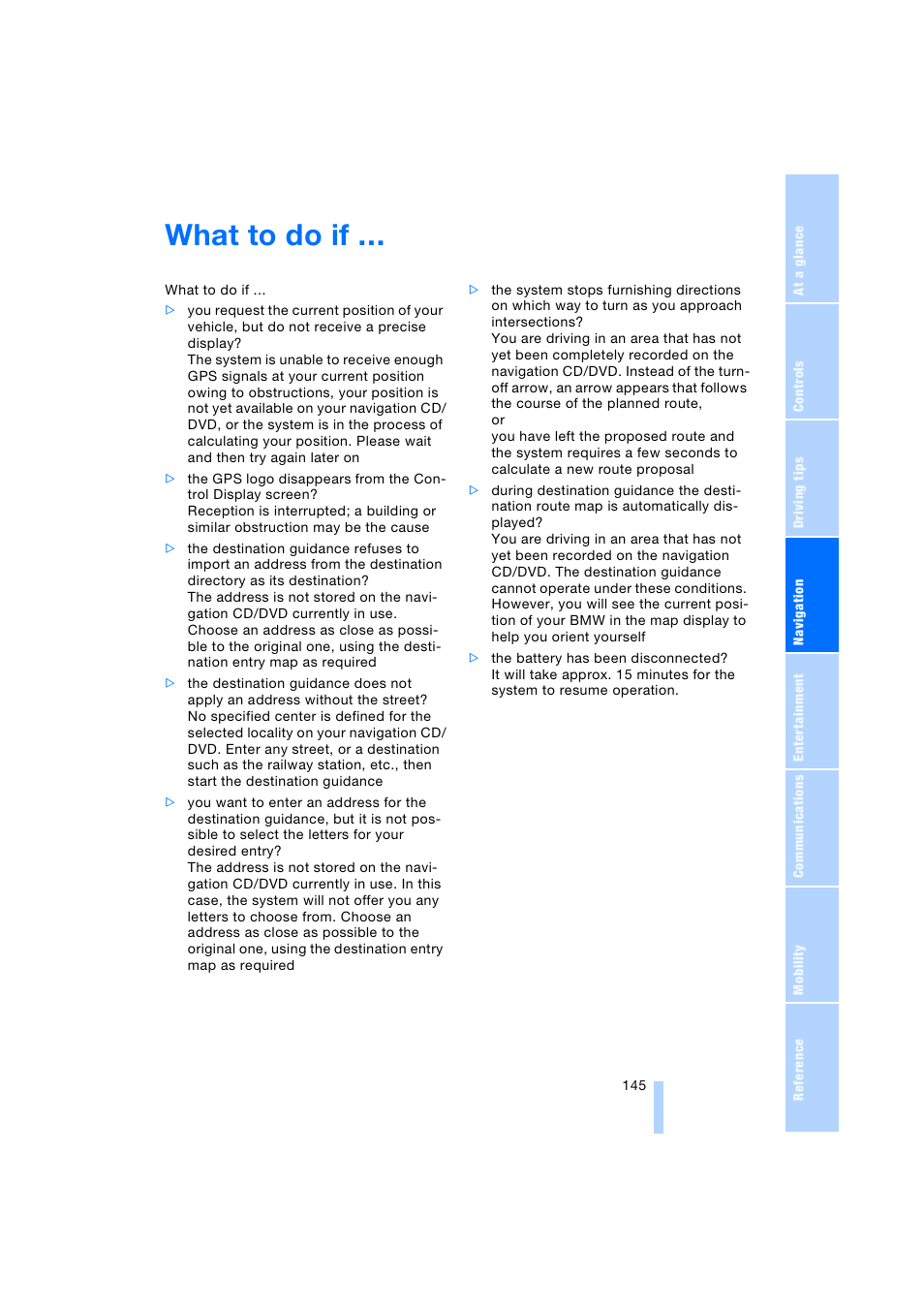 What to do if | BMW 745i Sedan 2005 User Manual | Page 147 / 239