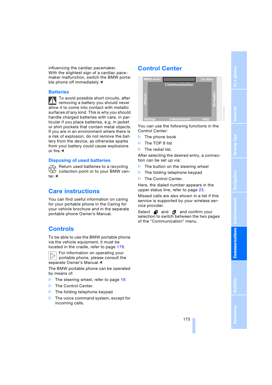 Care instructions, Controls, Control center | BMW 745i Sedan 2005 User Manual | Page 177 / 239