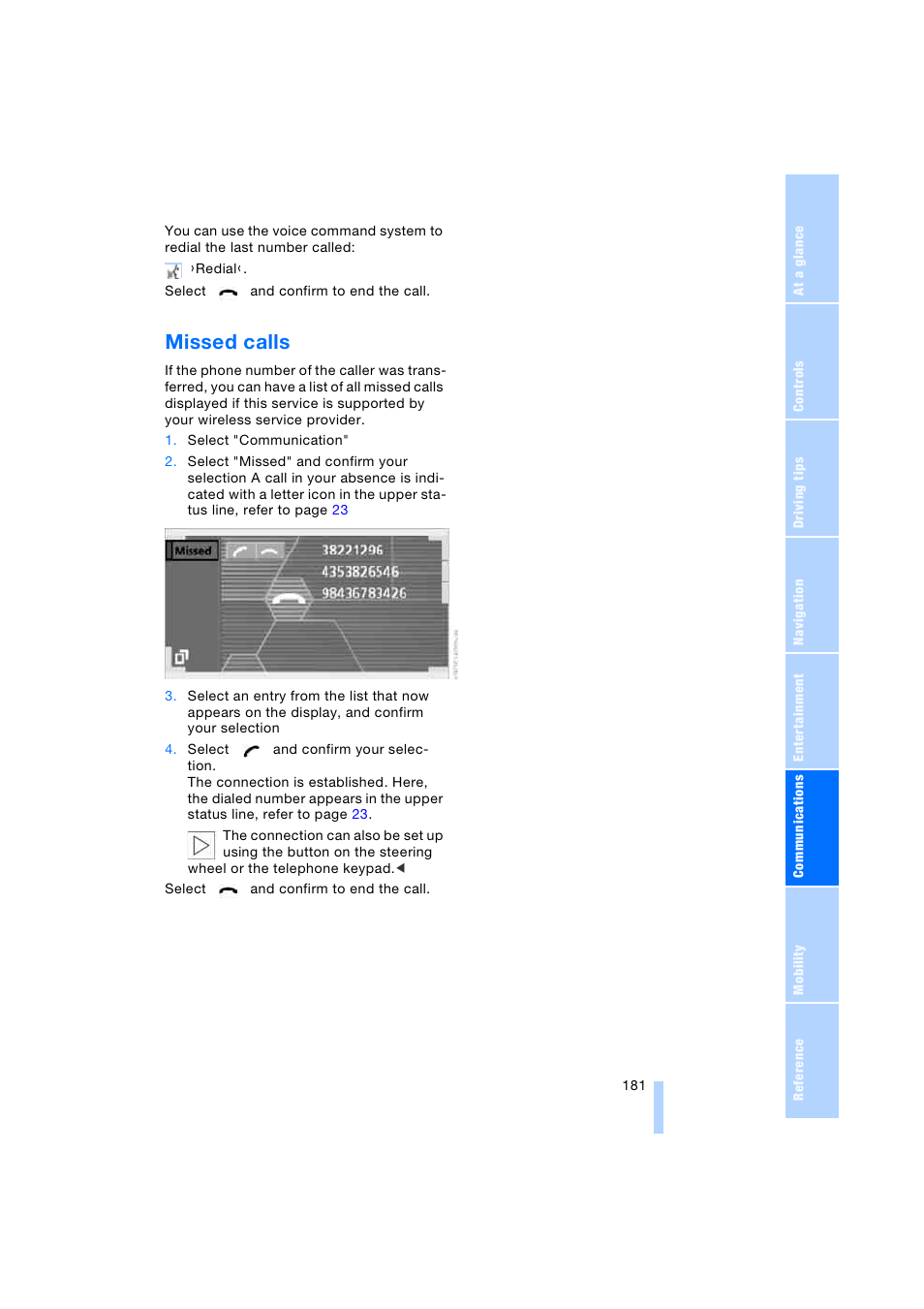 Missed calls | BMW 745i Sedan 2005 User Manual | Page 183 / 239