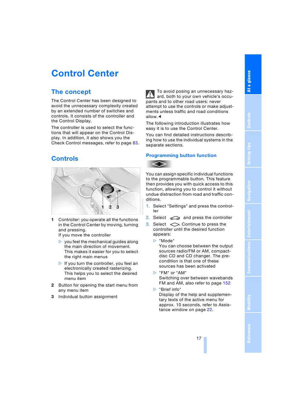 Control center, The concept, Controls | Ller | BMW 745i Sedan 2005 User Manual | Page 19 / 239