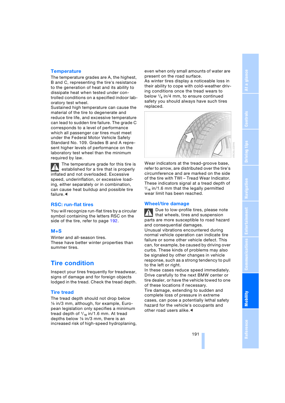 Tire condition | BMW 745i Sedan 2005 User Manual | Page 193 / 239