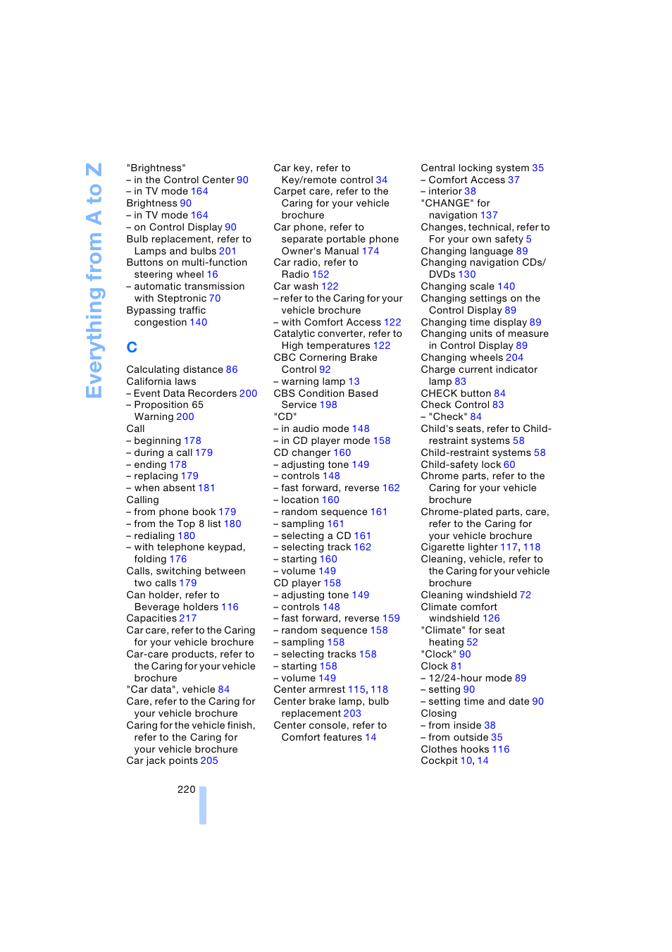 Every thing fr om a to z | BMW 745i Sedan 2005 User Manual | Page 222 / 239