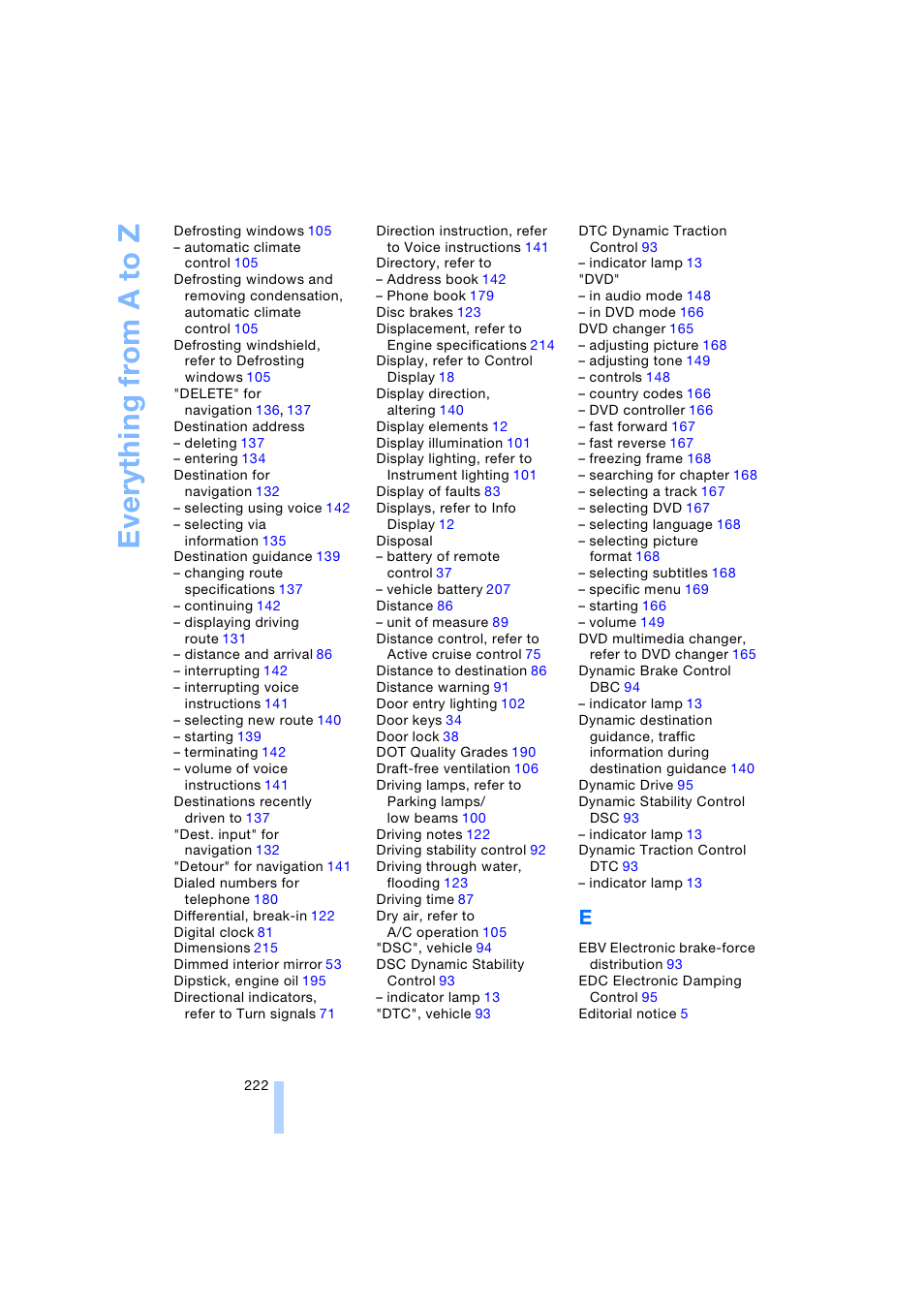 Every thing fr om a to z | BMW 745i Sedan 2005 User Manual | Page 224 / 239