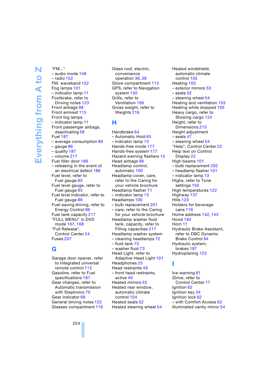 Every thing fr om a to z | BMW 745i Sedan 2005 User Manual | Page 226 / 239