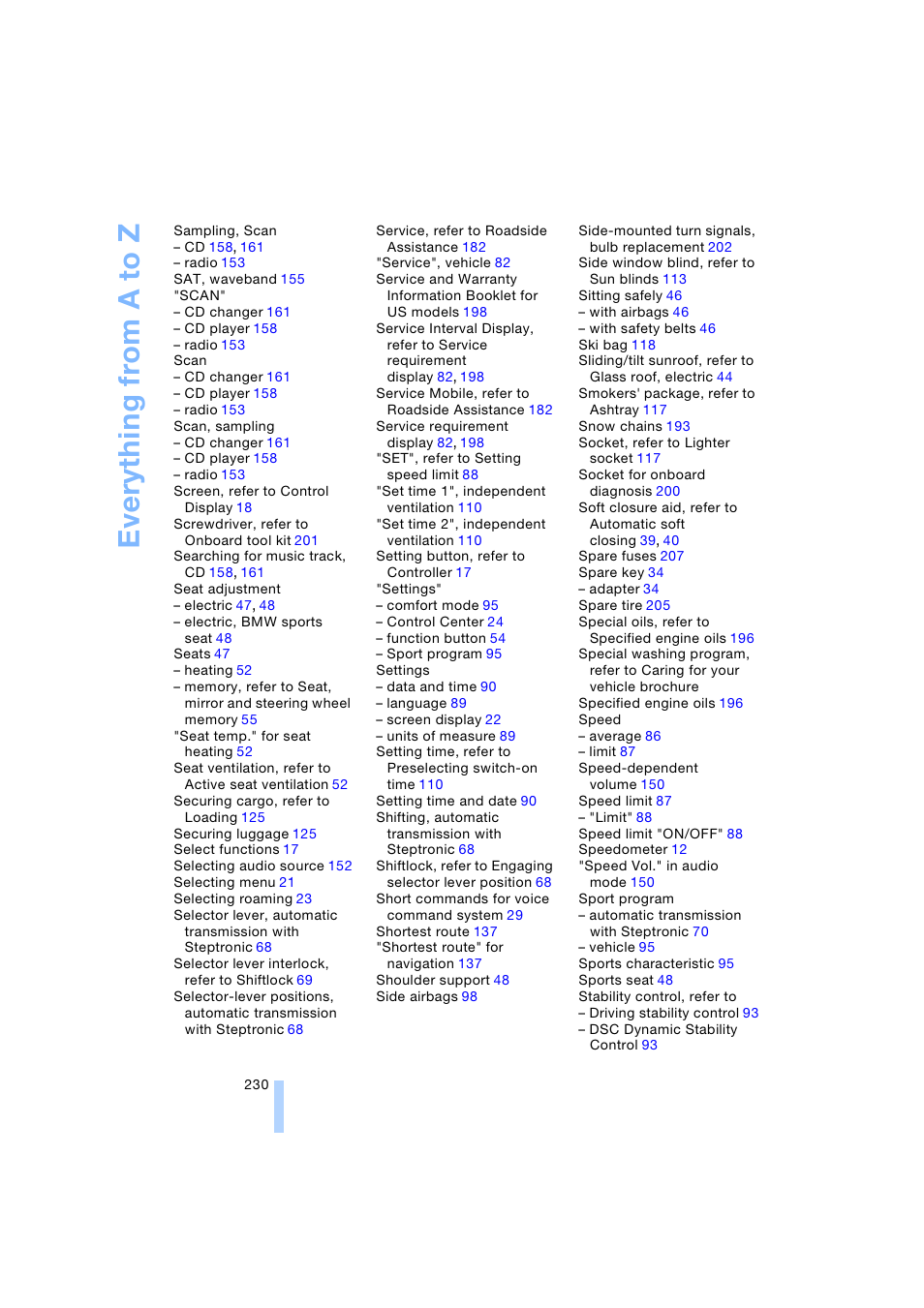 Every thing fr om a to z | BMW 745i Sedan 2005 User Manual | Page 232 / 239