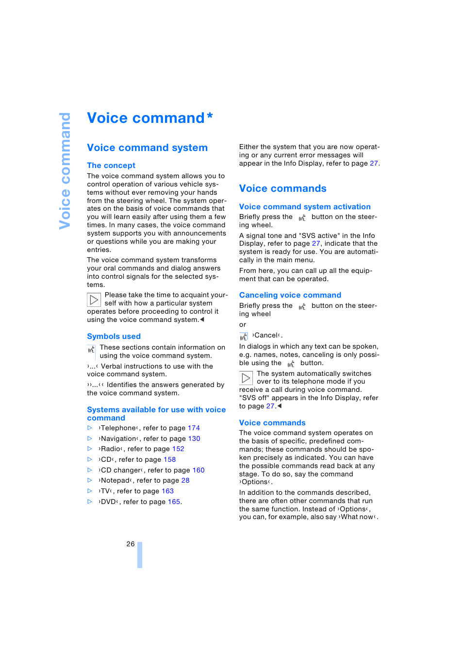 Voice command, Voice command system, Voice commands | BMW 745i Sedan 2005 User Manual | Page 28 / 239