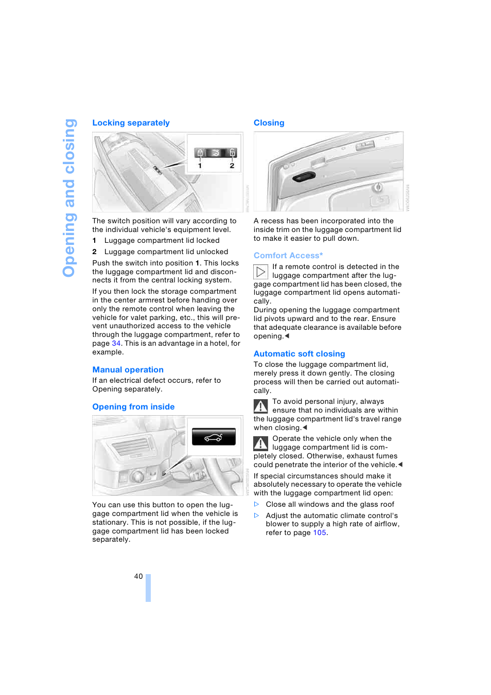 Opening and closing | BMW 745i Sedan 2005 User Manual | Page 42 / 239