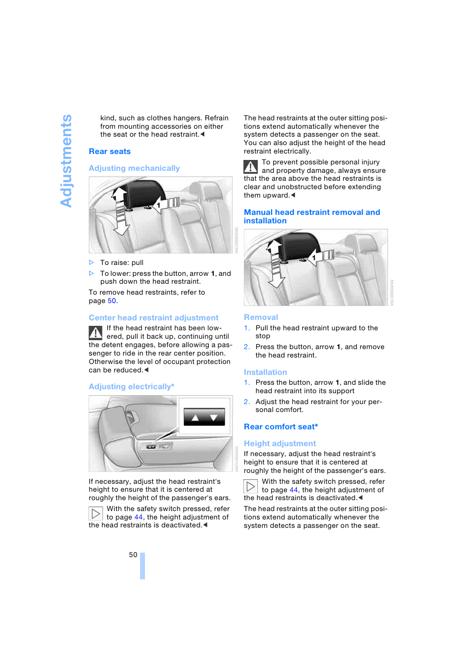 Ad jus tmen ts | BMW 745i Sedan 2005 User Manual | Page 52 / 239