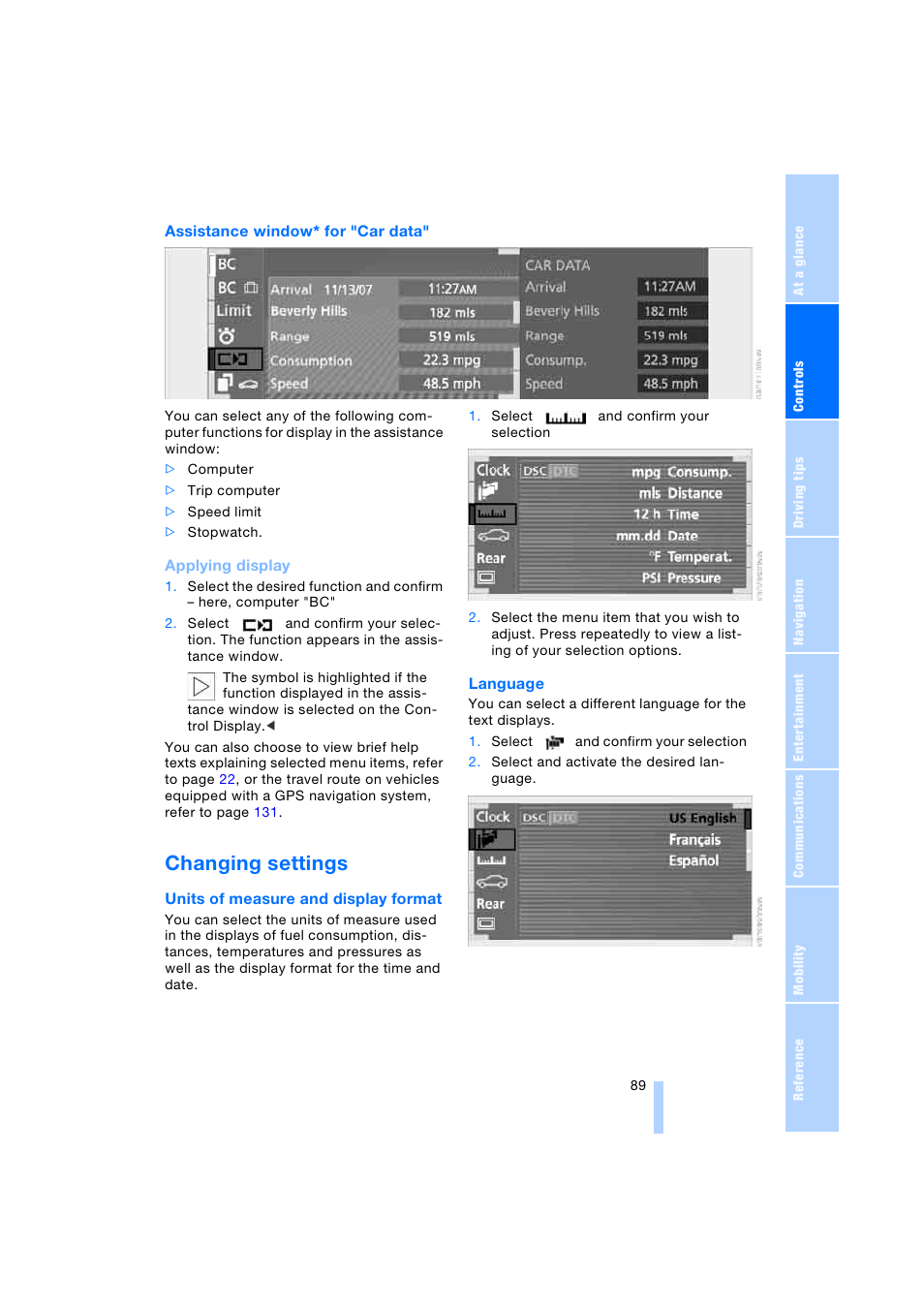 Changing settings | BMW 745i Sedan 2005 User Manual | Page 91 / 239