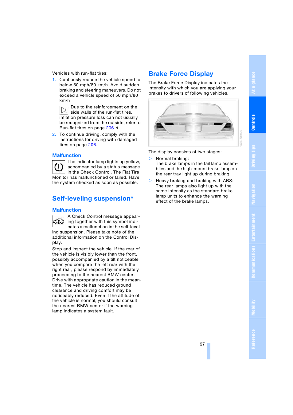 Self-leveling suspension, Brake force display | BMW 745i Sedan 2005 User Manual | Page 99 / 239