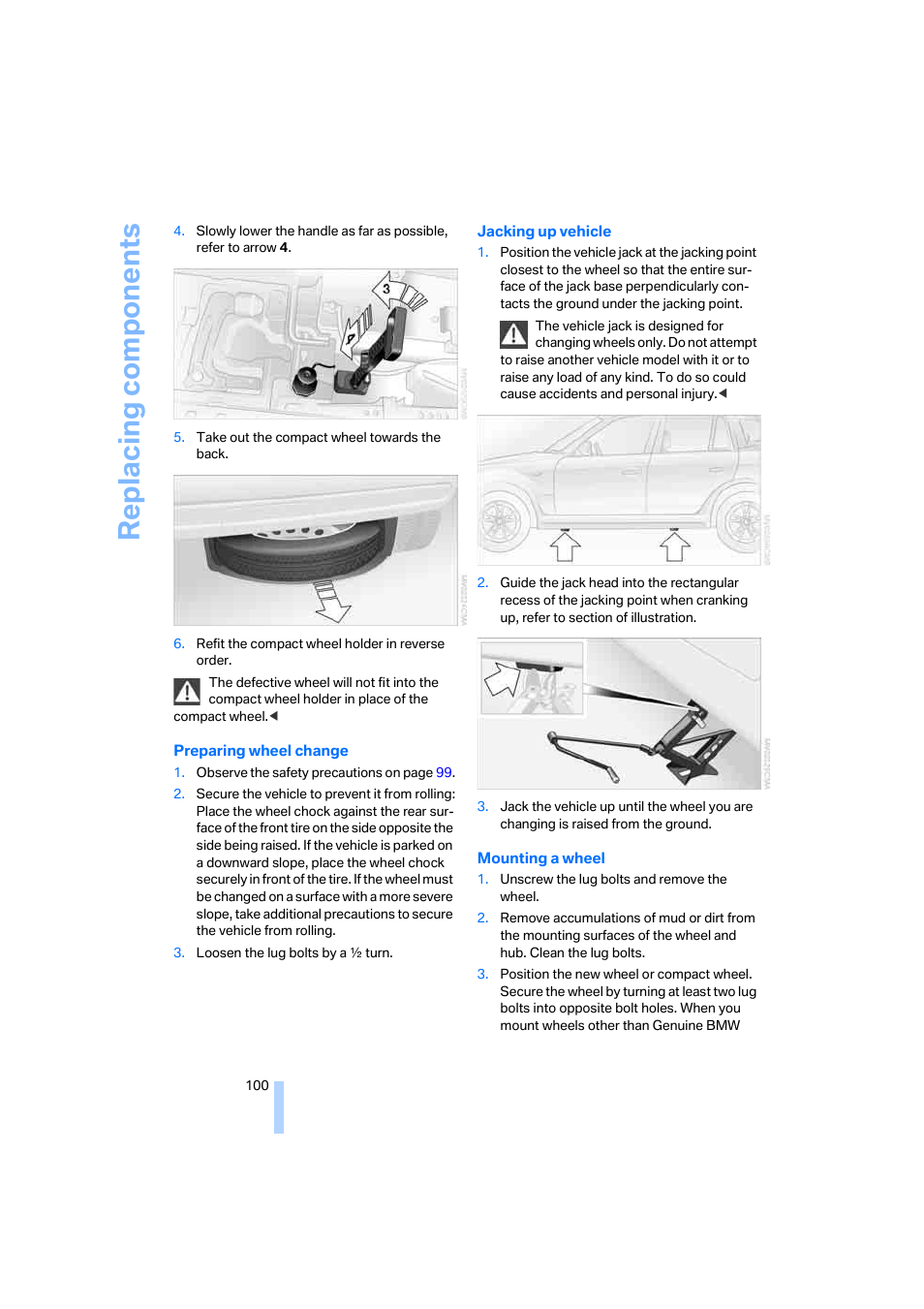 Replacing components | BMW X3 2.5i SAV 2005 User Manual | Page 101 / 126