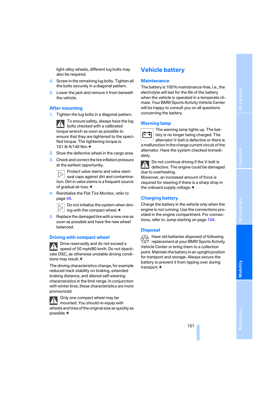 Vehicle battery | BMW X3 2.5i SAV 2005 User Manual | Page 102 / 126