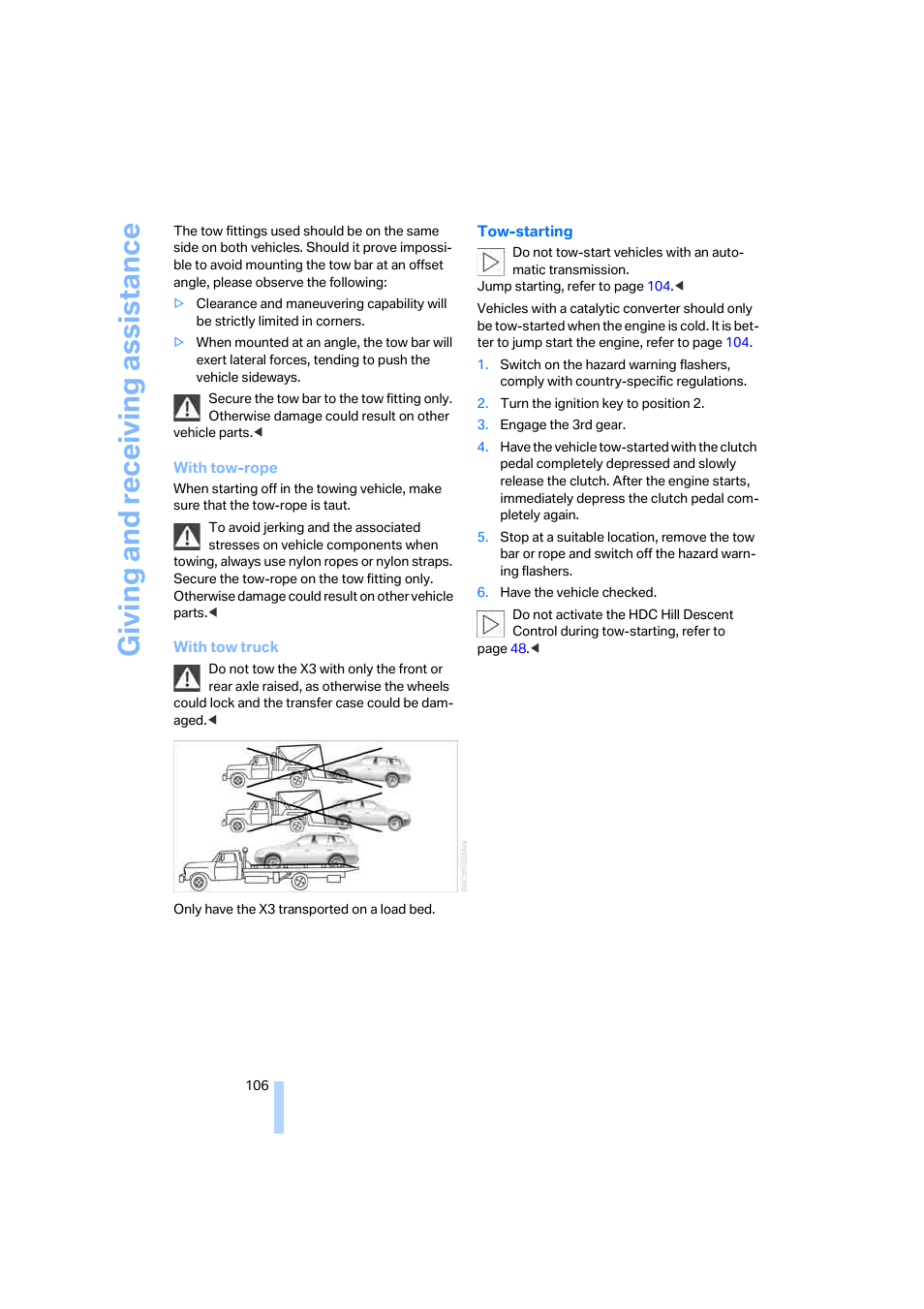 Giving and receiv ing as sistance | BMW X3 2.5i SAV 2005 User Manual | Page 107 / 126