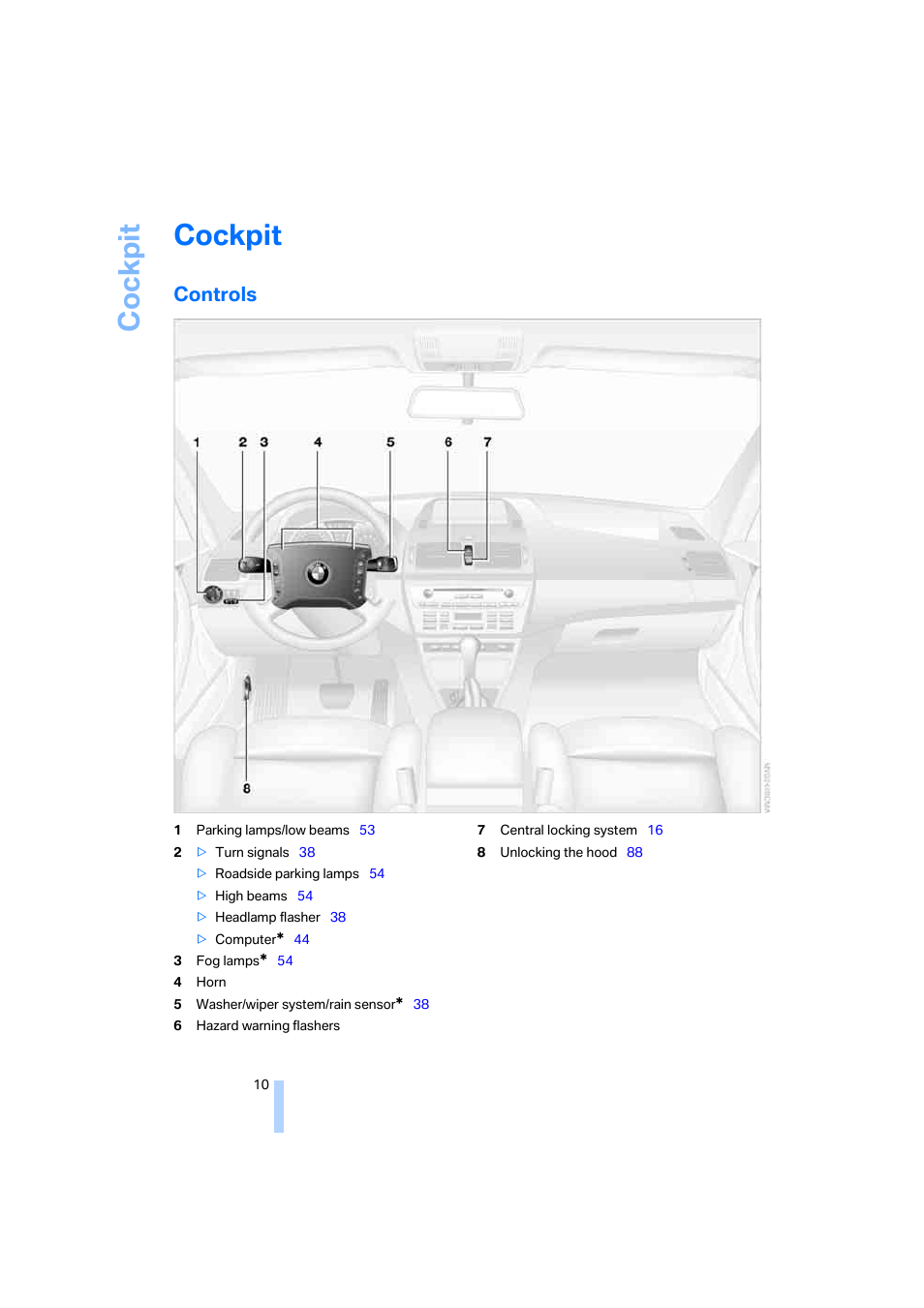 Cockpit, Controls, Lanc | BMW X3 2.5i SAV 2005 User Manual | Page 11 / 126