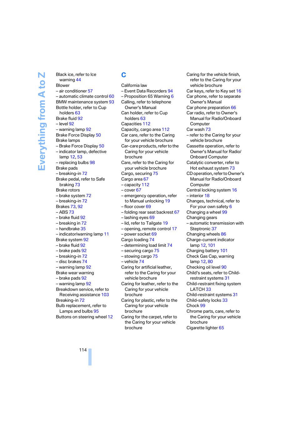 Everything from a to z | BMW X3 2.5i SAV 2005 User Manual | Page 115 / 126