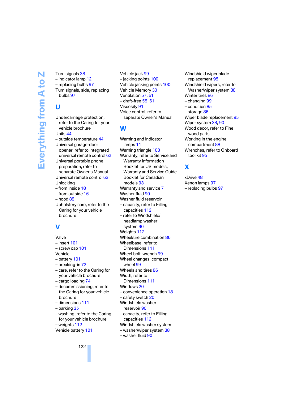 Everything from a to z | BMW X3 2.5i SAV 2005 User Manual | Page 123 / 126